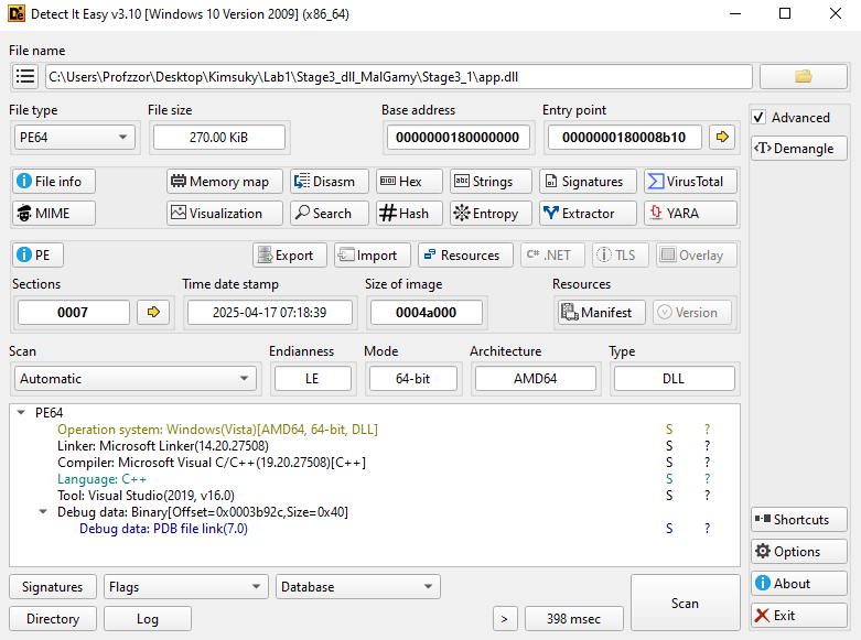 Figure 10: Detect It Easy analysis of the decrypted app.dll