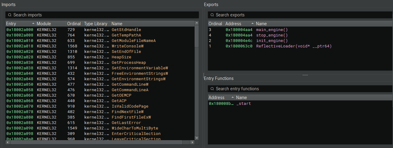 Figure 12: The 'ReflectiveLoader' export, confirming the malware's ability to self-load from memory.
