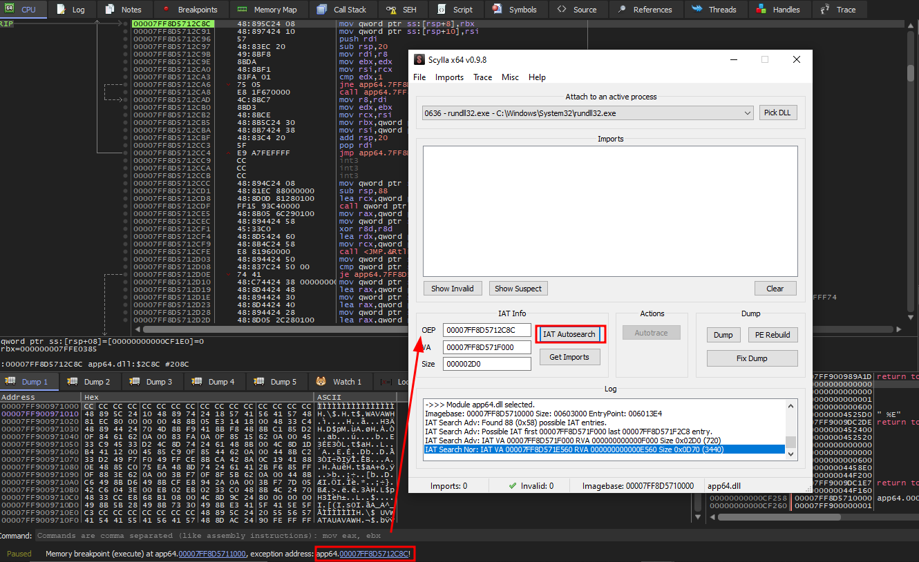 Figure 33: Updating the OEP and initiating the IAT Autosearch.
