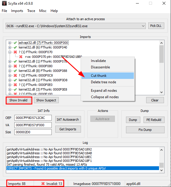Figure 34: Sanitizing the Import Address Table by removing obfuscated entries.